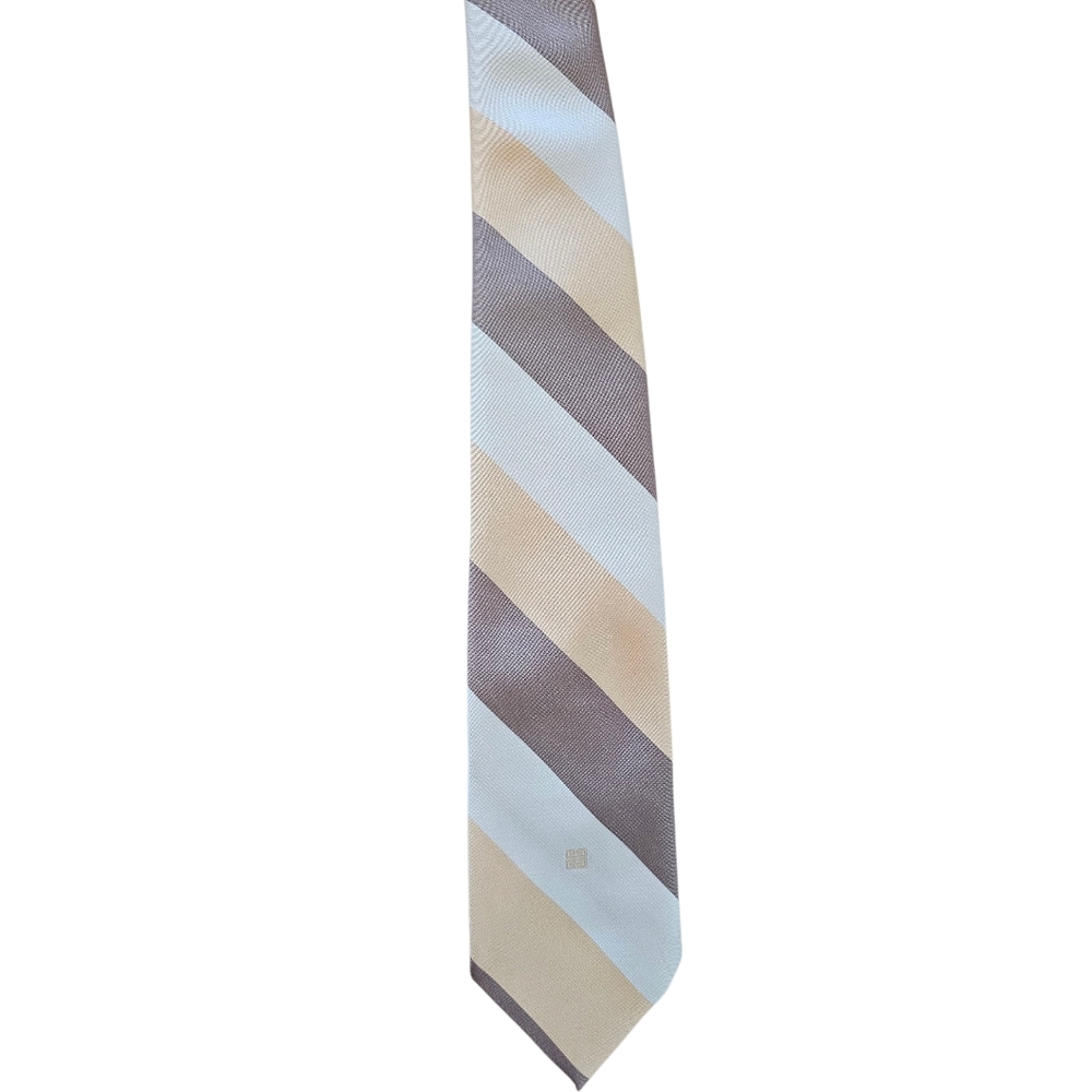 Givenchy Paris Embroidered Logo Striped‎ in Brown and Cream Tie